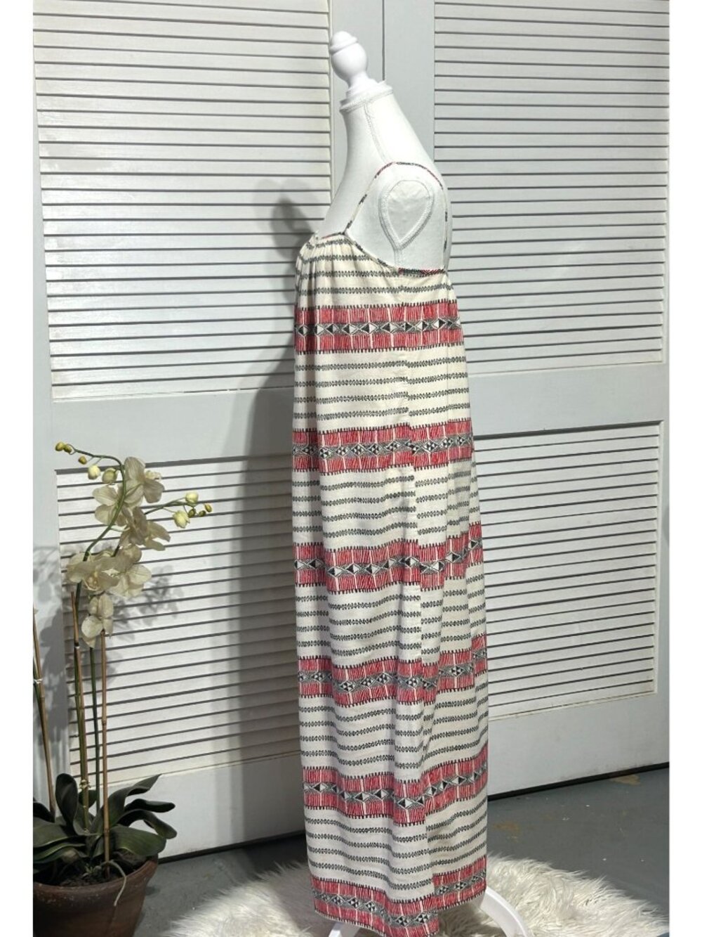 Madewell Women's Red White Sicily Cotton Tribal Print Maxi Dress Size M 3577 - Picture 6 of 13